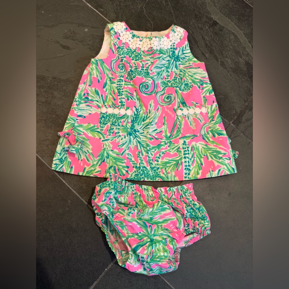 Lilly Pulitzer Pink and Green Baby Dress New Without Tags